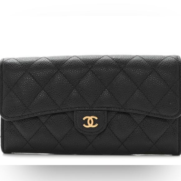 CHANEL Caviar Quilted Large Gusset Flap Wallet Black - Picture 1 of 7